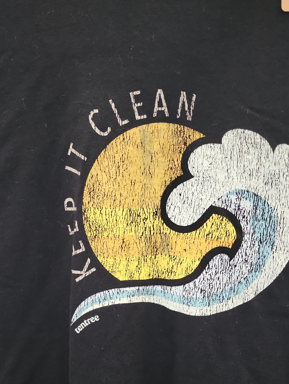 Tentree Organic Cotton Keep It Clean Black Graphic T-Shirt - Womens Large New - Picture 2 of 4